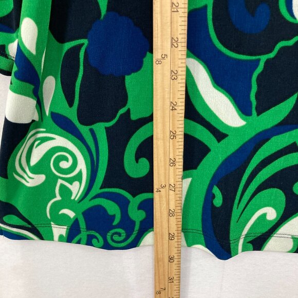 Chico's Travelers size 16/18 Green Blue Abstract Slinky Knit 3/4 Sleeve Top - Picture 5 of 10